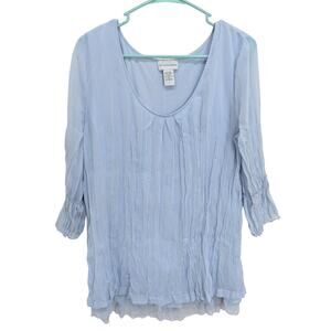 Soft Surroundings Periwinkle Blue Chiffon Ruffle Hem 3/4 Sleeve Tunic Blouse M